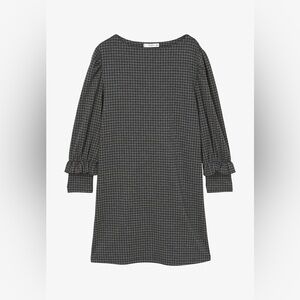 MANGO Houndstooth Mottled Gray Ruffle Academia Grunge Preppy Dress Size XS VGUC